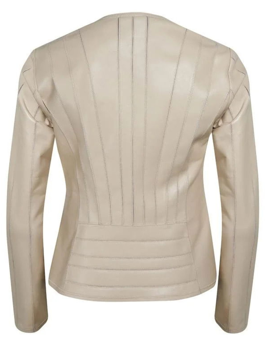 Deundria Bej Kadın Fit Panelli Deri Ceket Deundria Bej Kadın Fit Panelli Deri Ceket