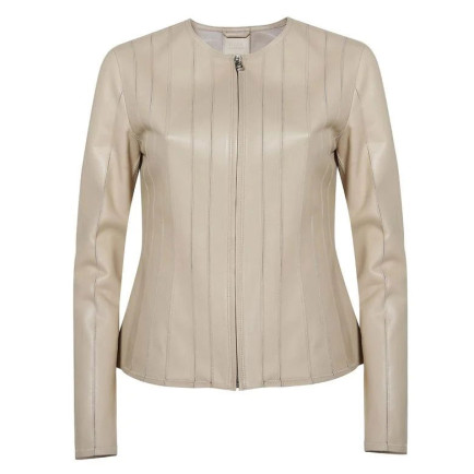 Deundria Bej Kadın Fit Panelli Deri Ceket Deundria Bej Kadın Fit Panelli Deri Ceket