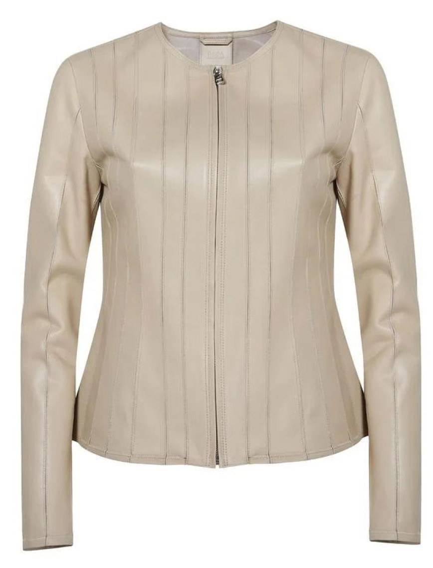 Deundria Bej Kadın Fit Panelli Deri Ceket Deundria Bej Kadın Fit Panelli Deri Ceket