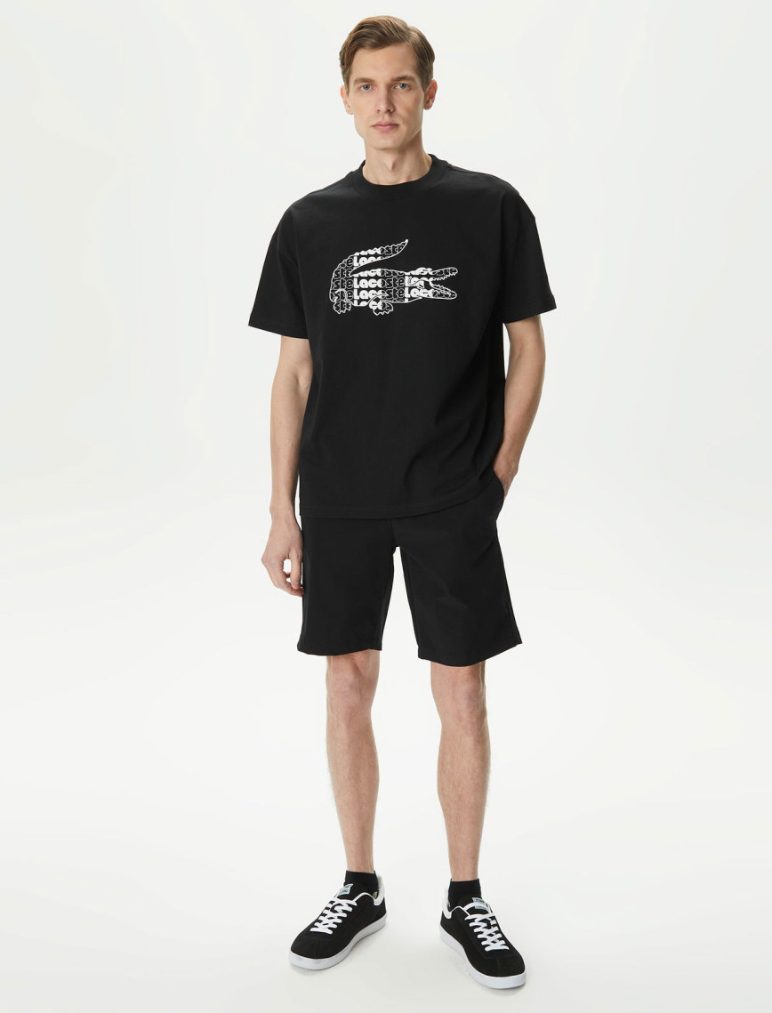 Lacoste Erkek Relaxed Fit Bisiklet Yaka Baskılı Siyah T-Shirt Lacoste Erkek Relaxed Fit Bisiklet Yaka Baskılı Siyah T-Shirt