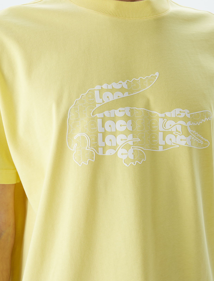 Lacoste Erkek Oversize Fit Bisiklet Yaka Baskılı Sarı T-Shirt Lacoste Erkek Oversize Fit Bisiklet Yaka Baskılı Sarı T-Shirt
