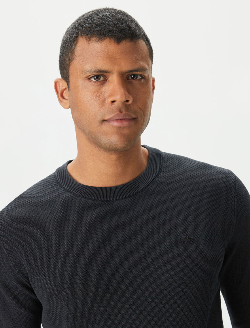 Lacoste Erkek Regular Fit Bisiklet Yaka Siyah Triko