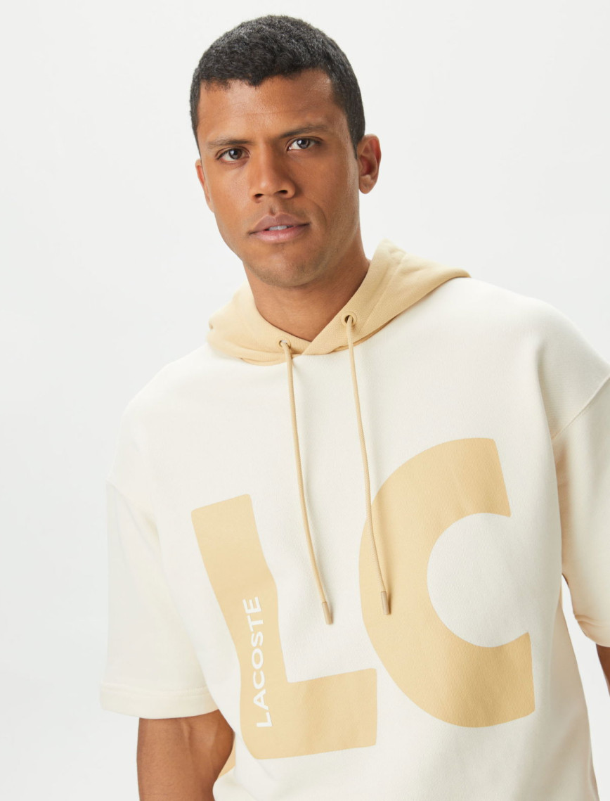 Lacoste Erkek Loose Fit Kapüşonlu Baskılı Krem Sweatshirt