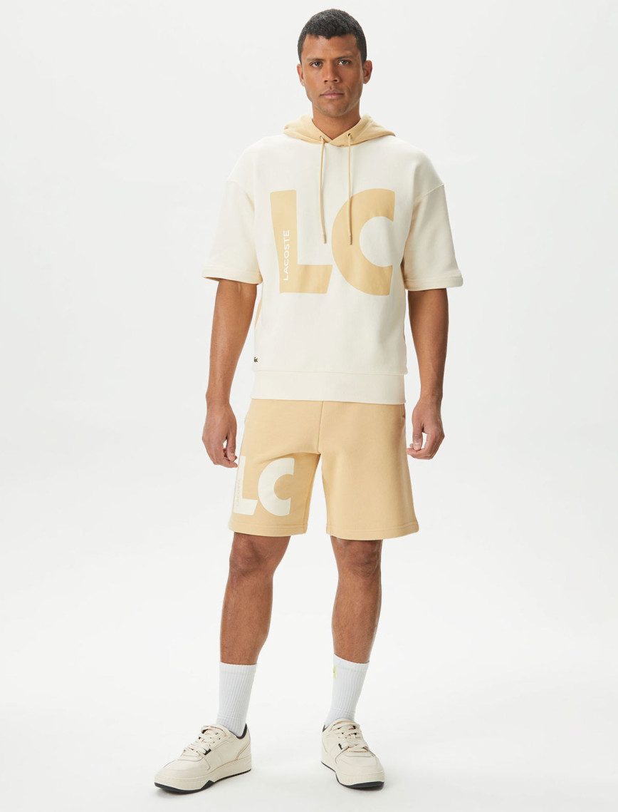 Lacoste Erkek Loose Fit Kapüşonlu Baskılı Krem Sweatshirt