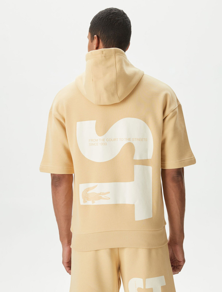 Lacoste Erkek Loose Fit Kapüşonlu Baskılı Krem Sweatshirt
