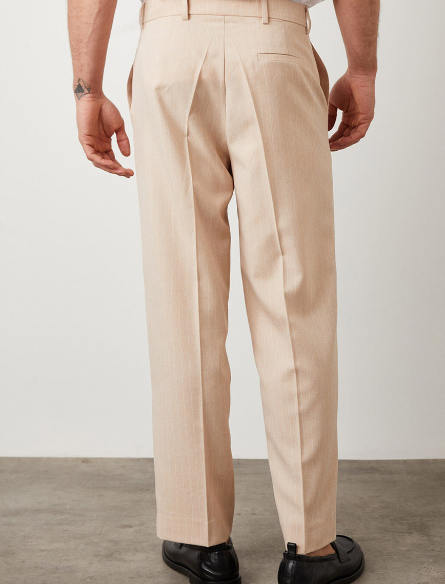 Çizgili Boru Paça Pantolon Çizgili Boru Paça Pantolon