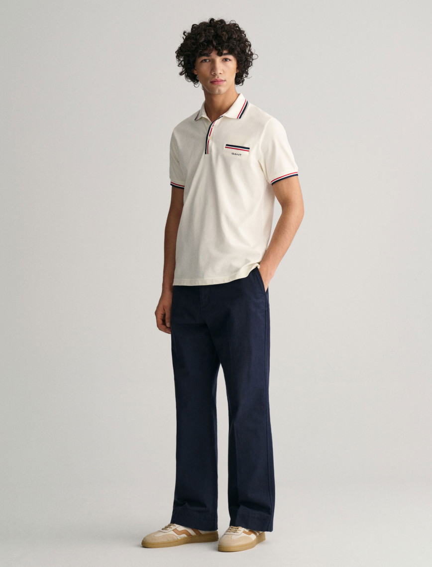 GANT Erkek Krem Regular Fit Çizgili Polo GANT Erkek Krem Regular Fit Çizgili Polo
