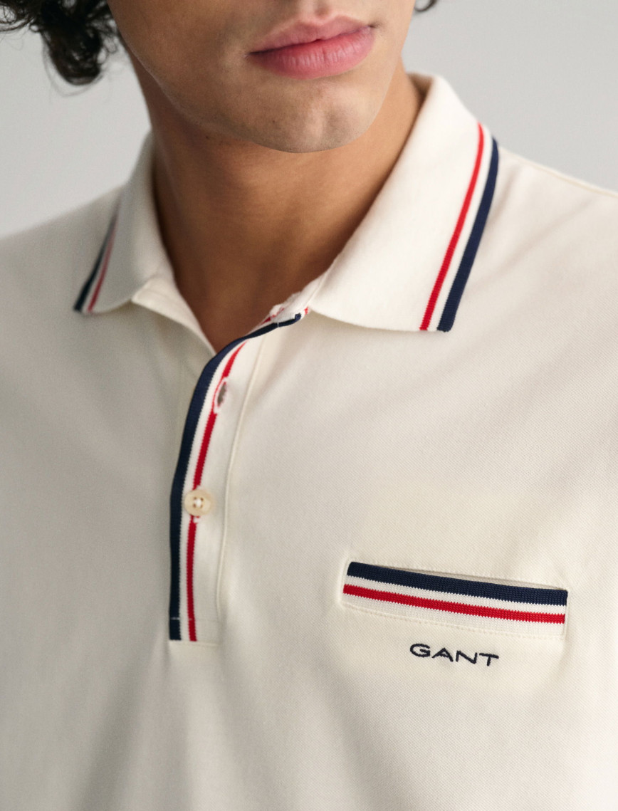 GANT Erkek Krem Regular Fit Çizgili Polo GANT Erkek Krem Regular Fit Çizgili Polo