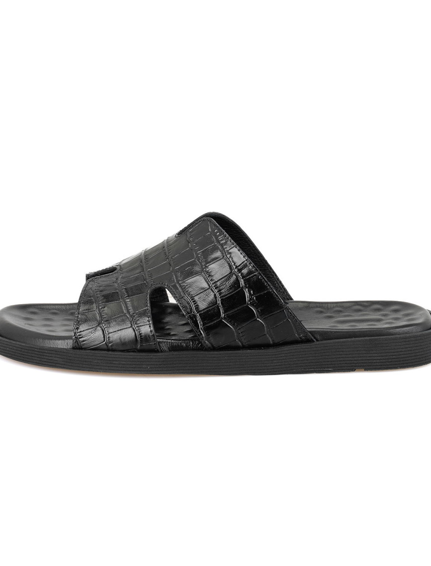 David Siyah Erkek Kroko Baskılı Deri Terlik David Siyah Erkek Kroko Baskılı Deri Terlik