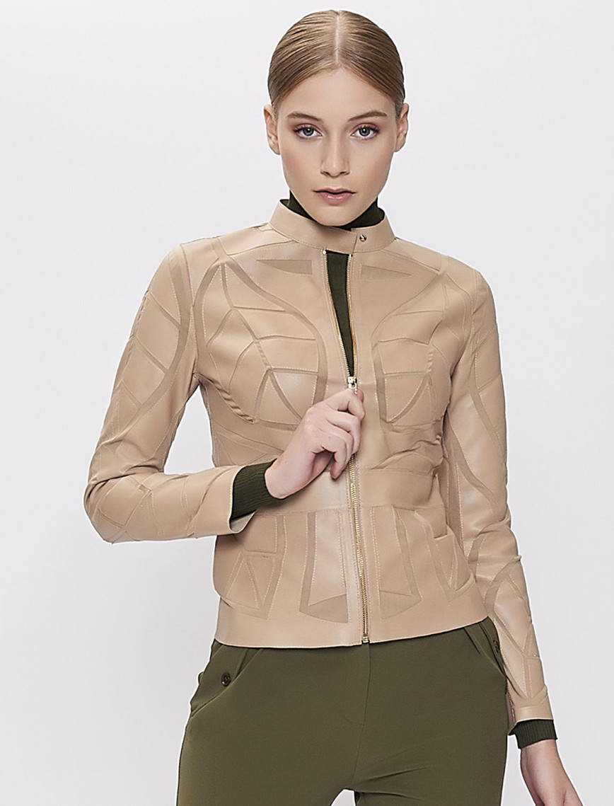 Origa Kadın Yaprak Panelli Deri Ceket Origa Kadın Yaprak Panelli Deri Ceket