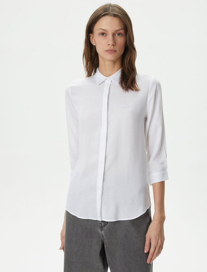 Lacoste Kadın Regular Fit Yarım Kol Beyaz Gömlek Lacoste Kadın Regular Fit Yarım Kol Beyaz Gömlek
