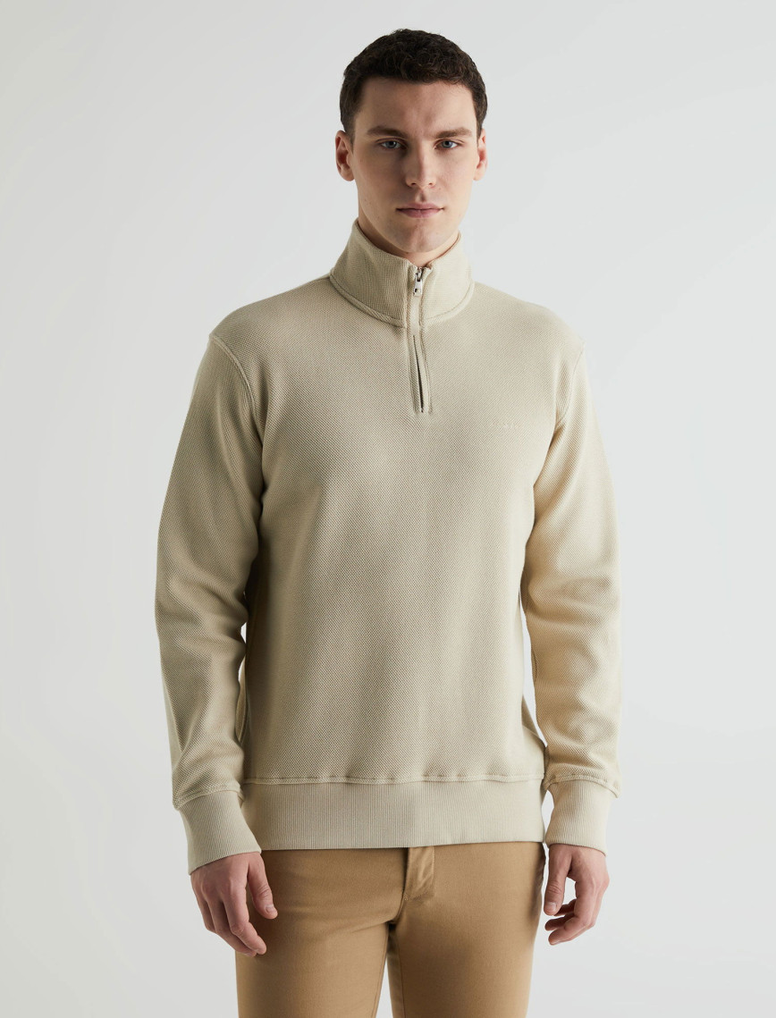 GANT Erkek Bej Regular Fit Yarım Fermuarlı Sweatshirt GANT Erkek Bej Regular Fit Yarım Fermuarlı Sweatshirt