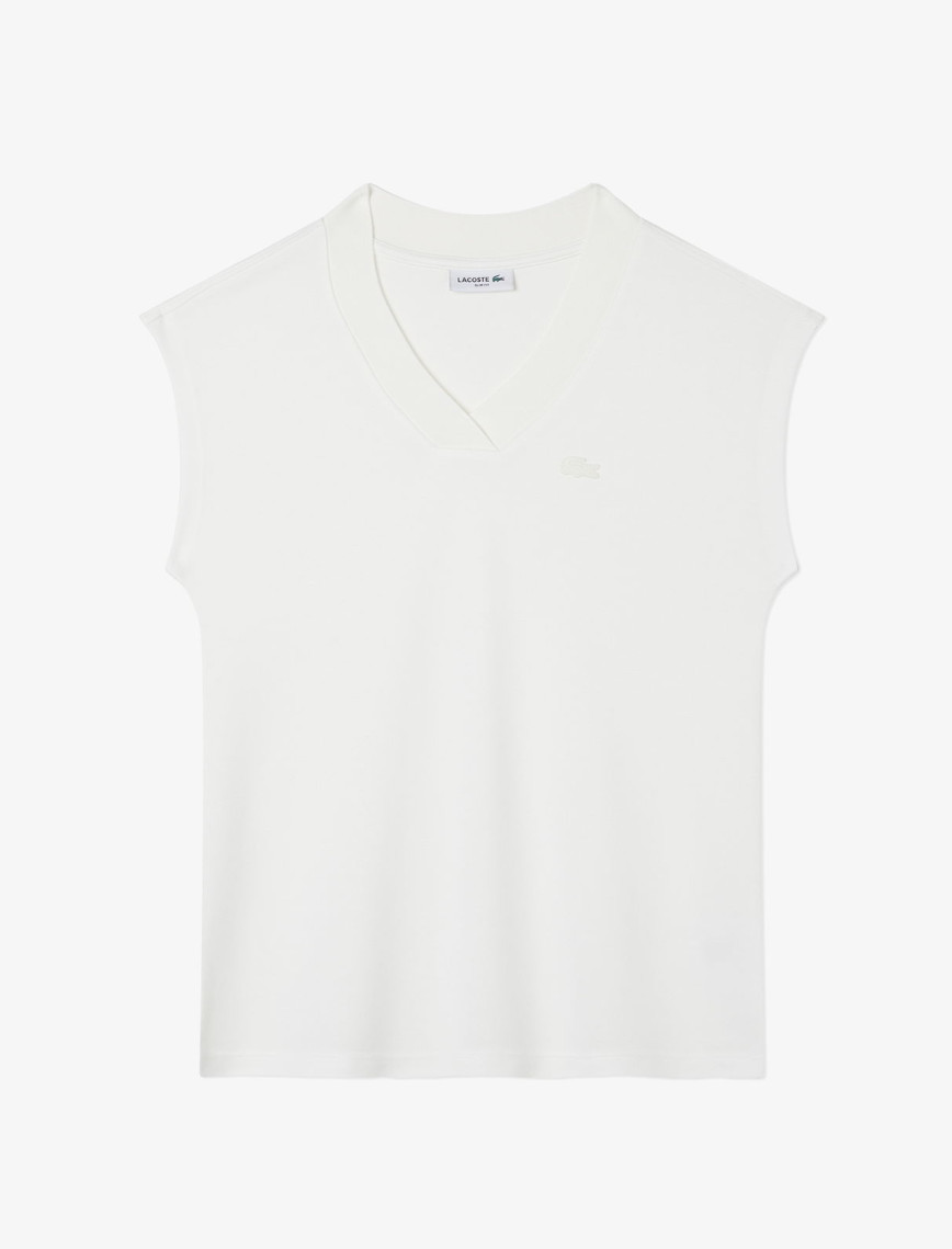 Lacoste Kadın Slim Fit V Yaka Beyaz T-Shirt Lacoste Kadın Slim Fit V Yaka Beyaz T-Shirt