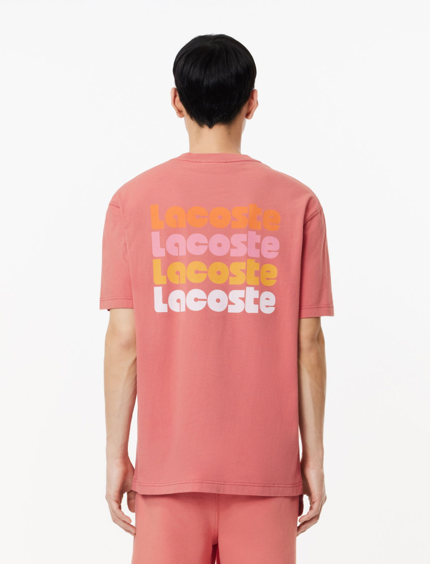 Lacoste Erkek Classic Fit Bisiklet Yaka Baskılı Pembe T-Shirt