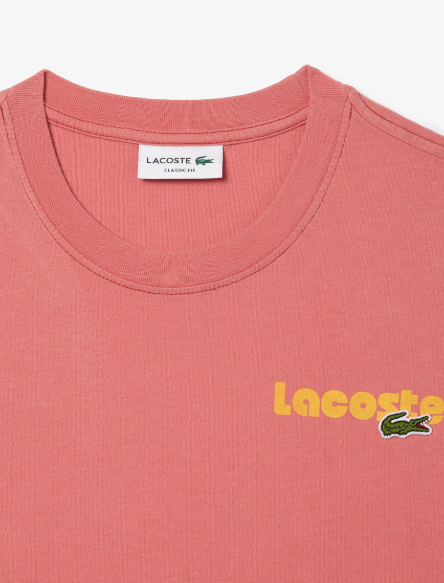 Lacoste Erkek Classic Fit Bisiklet Yaka Baskılı Pembe T-Shirt