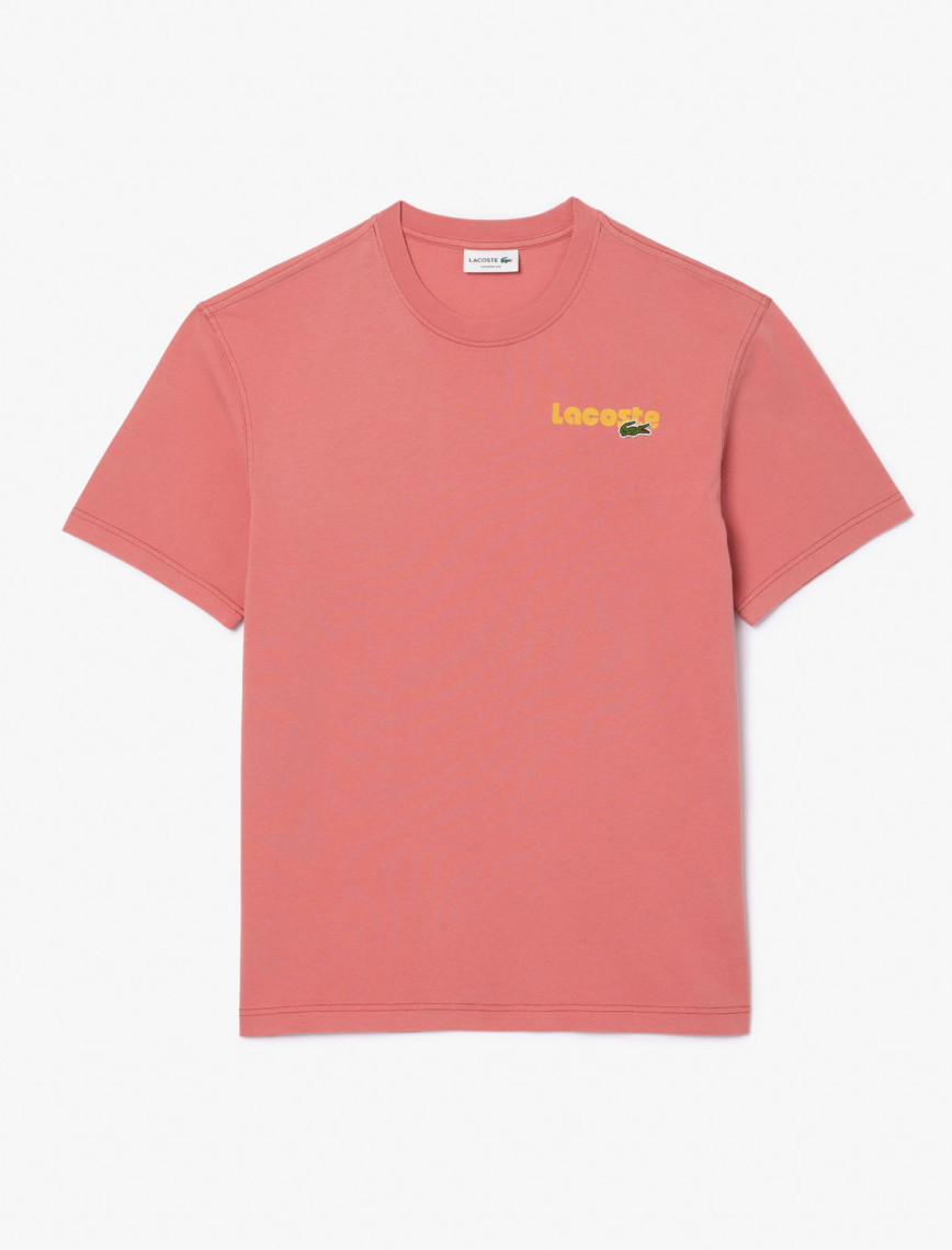 Lacoste Erkek Classic Fit Bisiklet Yaka Baskılı Pembe T-Shirt