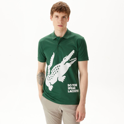 Lacoste Erkek Regular Fit Baskılı Yeşil Polo Lacoste Erkek Regular Fit Baskılı Yeşil Polo