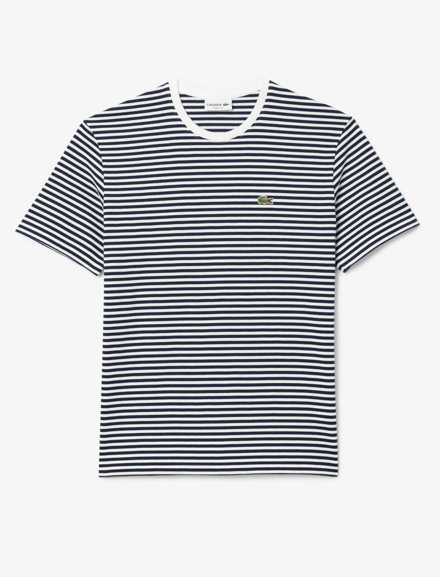 Lacoste Erkek Classic Fit Bisiklet Yaka Çizgili Beyaz T-Shirt Lacoste Erkek Classic Fit Bisiklet Yaka Çizgili Beyaz T-Shirt
