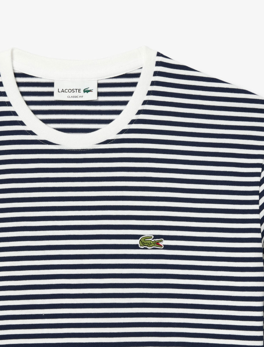 Lacoste Erkek Classic Fit Bisiklet Yaka Çizgili Beyaz T-Shirt Lacoste Erkek Classic Fit Bisiklet Yaka Çizgili Beyaz T-Shirt
