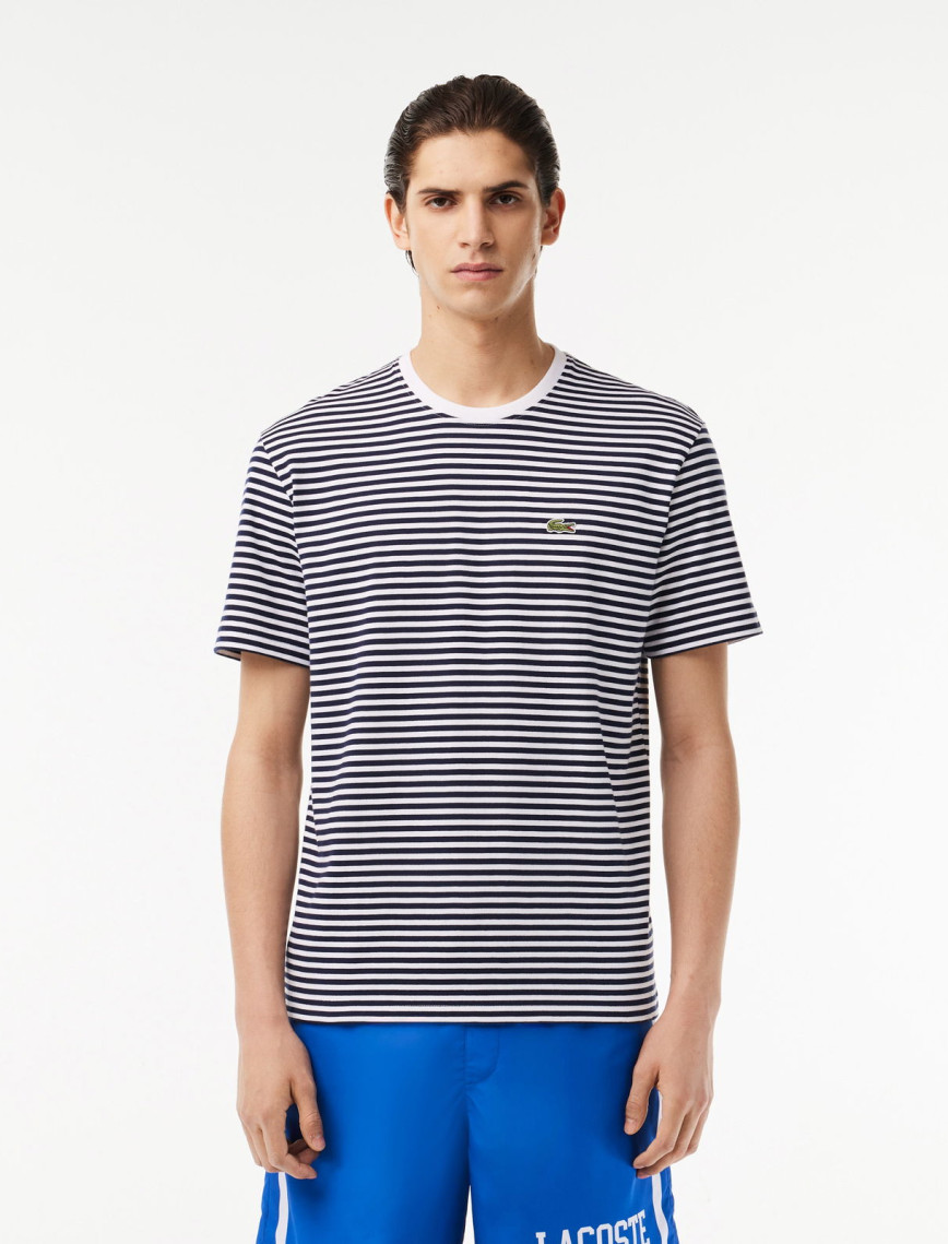 Lacoste Erkek Classic Fit Bisiklet Yaka Çizgili Beyaz T-Shirt Lacoste Erkek Classic Fit Bisiklet Yaka Çizgili Beyaz T-Shirt