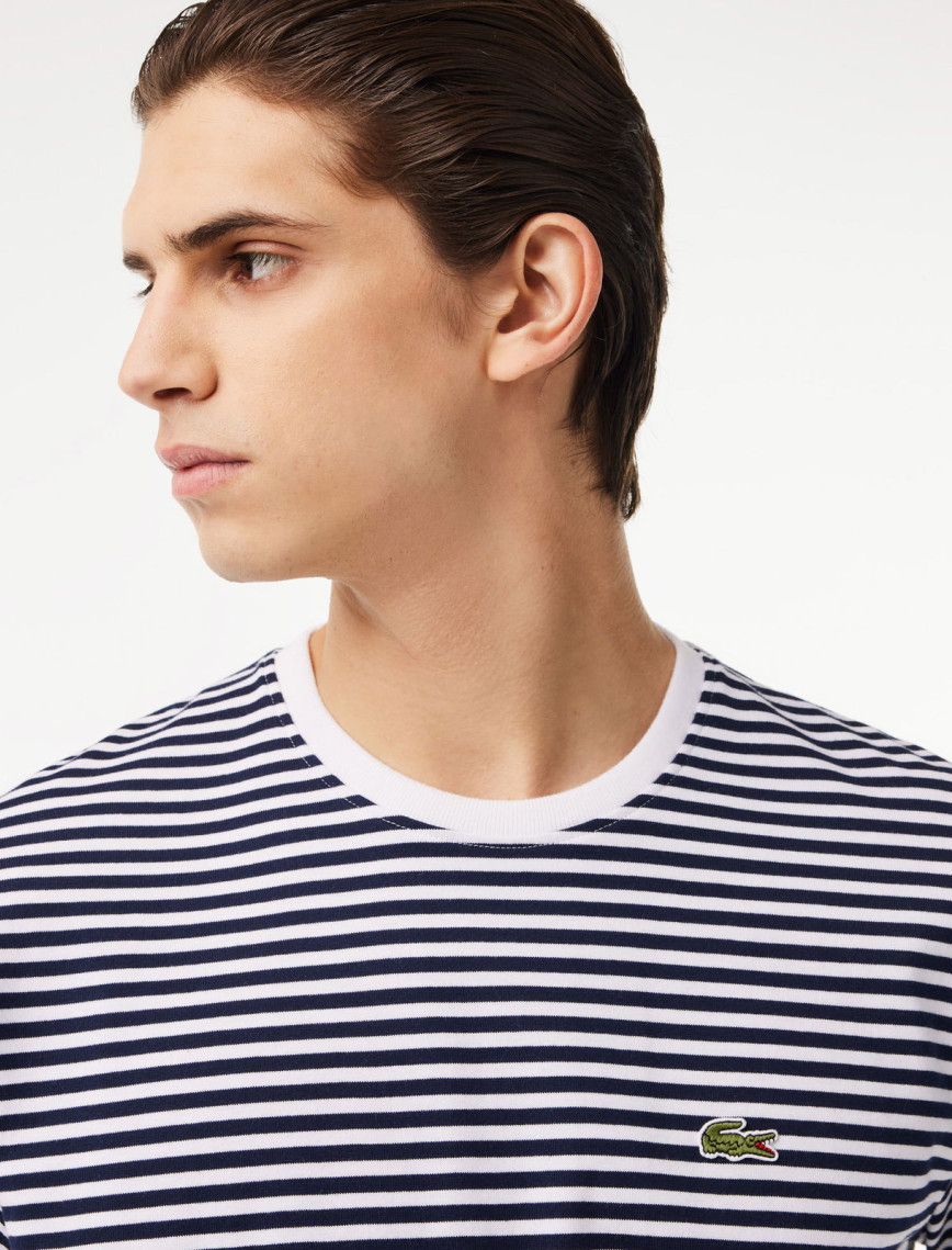 Lacoste Erkek Classic Fit Bisiklet Yaka Çizgili Beyaz T-Shirt Lacoste Erkek Classic Fit Bisiklet Yaka Çizgili Beyaz T-Shirt