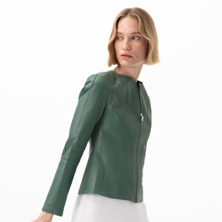 Deundria Yeşil Kadın Fit Panelli Deri Ceket Deundria Yeşil Kadın Fit Panelli Deri Ceket