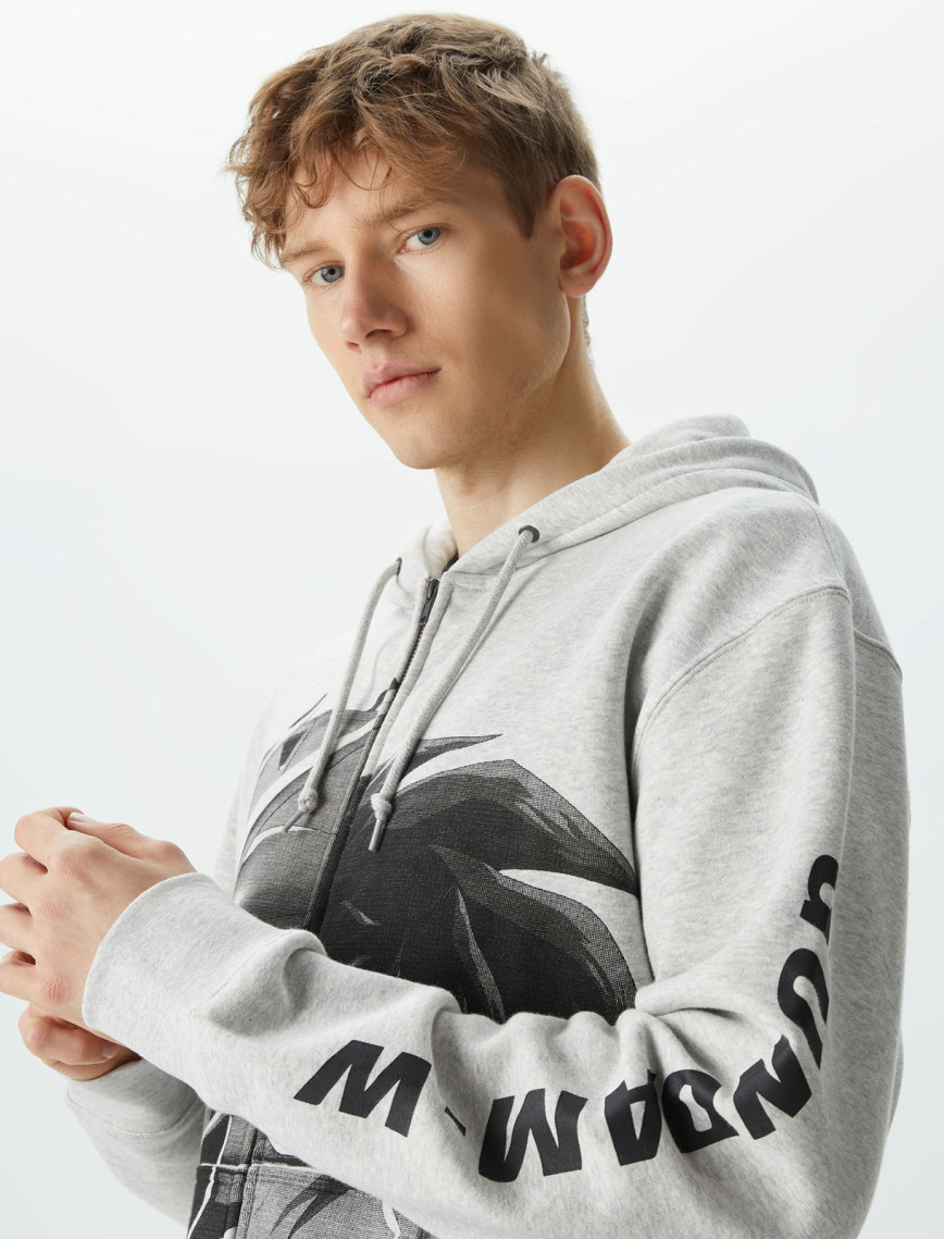 HUF x Gundam Endless Waltz Split Erkek Gri Hoodie HUF x Gundam Endless Waltz Split Erkek Gri Hoodie