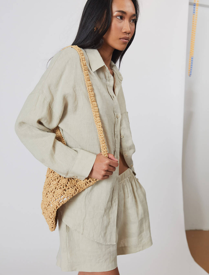 %100 Keten Oversize Gömlek