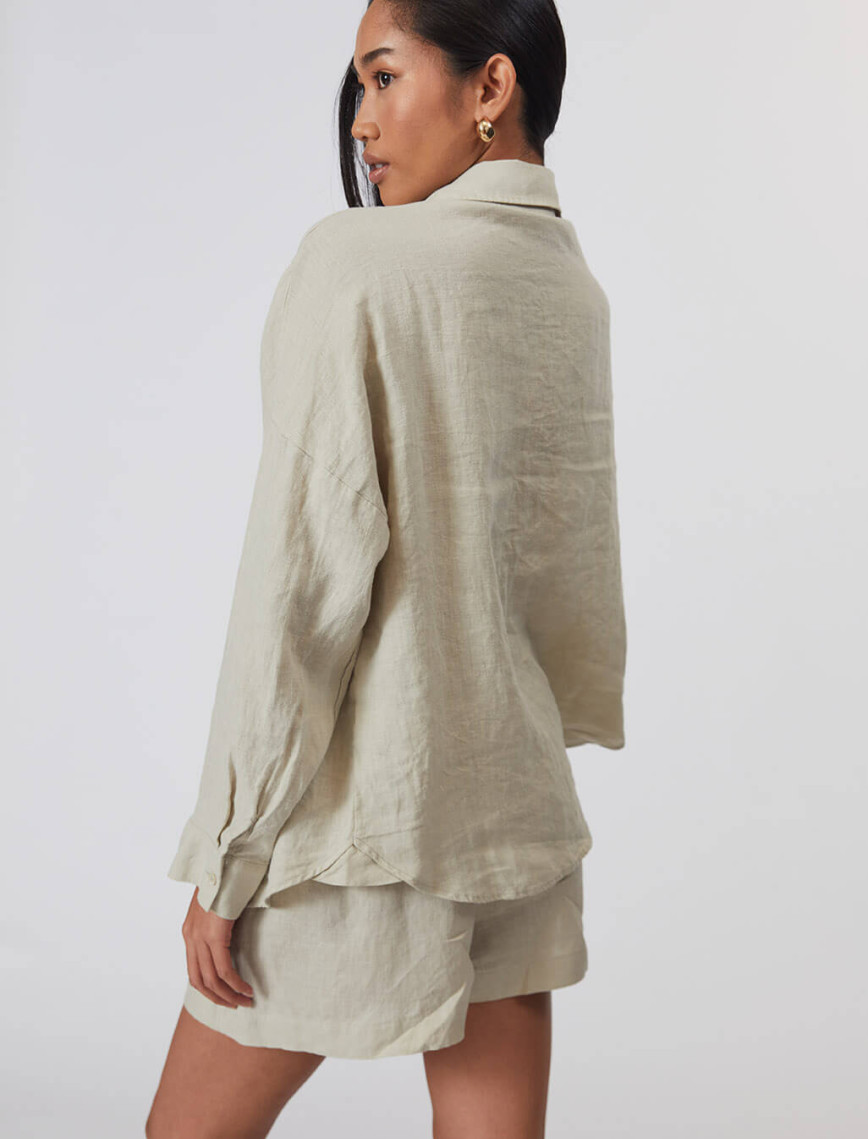 %100 Keten Oversize Gömlek