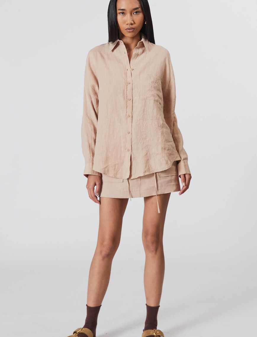 %100 Keten Oversize Gömlek