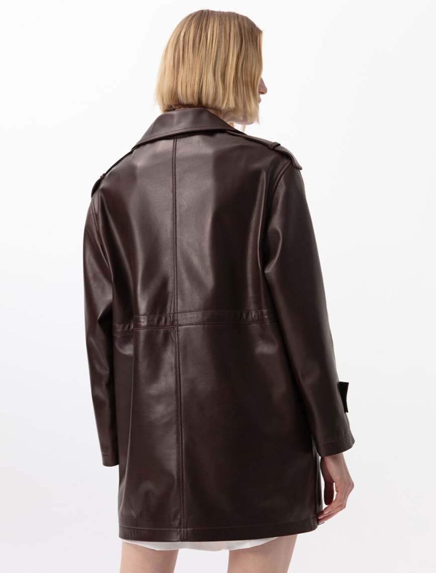 Carlynda Kahve Kadın Deri Pardösü