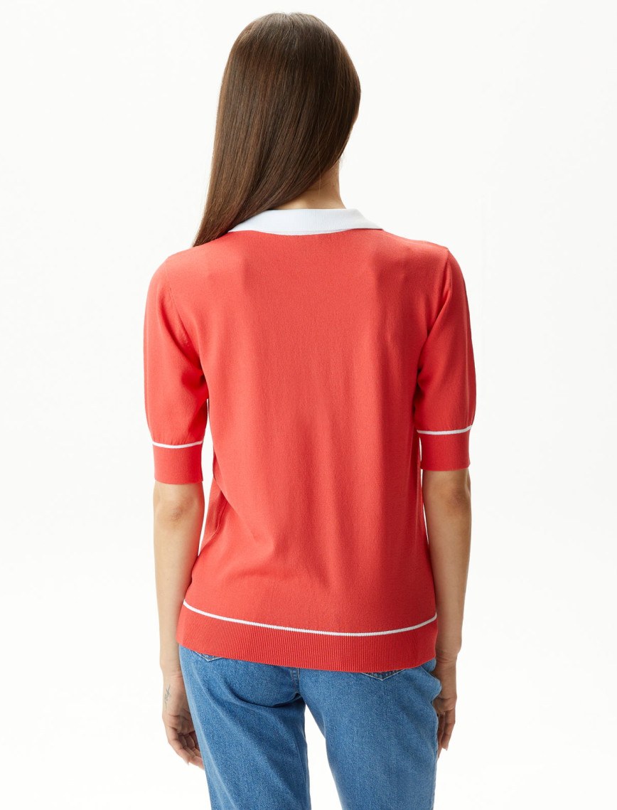 Nautica Kadın Kırmızı Relaxed Fit Kısa Kollu Triko