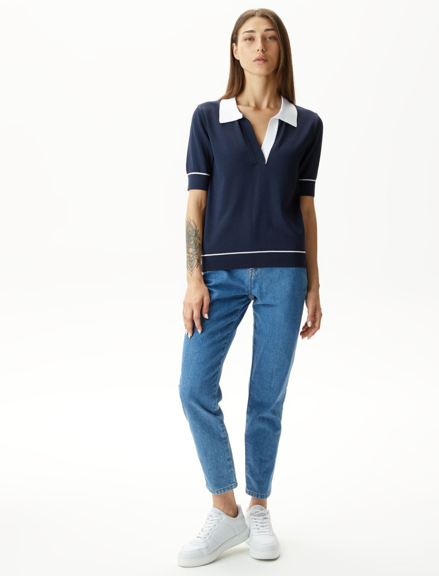 Nautica Kadın Lacivert Relaxed Fit Kısa Kollu Triko