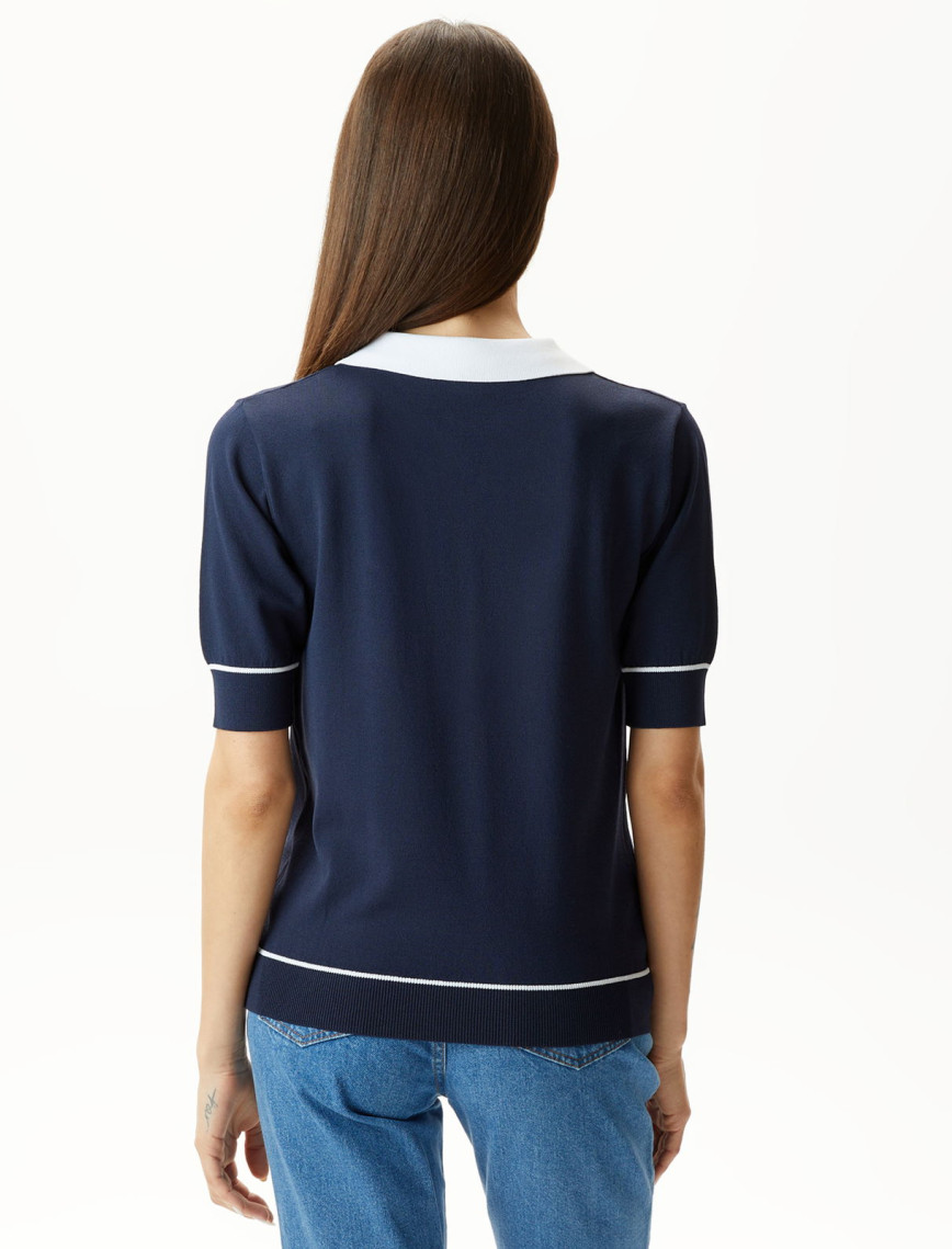 Nautica Kadın Lacivert Relaxed Fit Kısa Kollu Triko