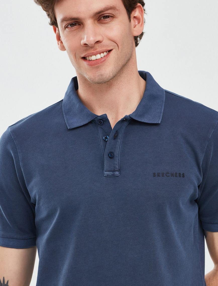 Skechers Organic Erkek Mavi Günlük Polo T-Shirt
