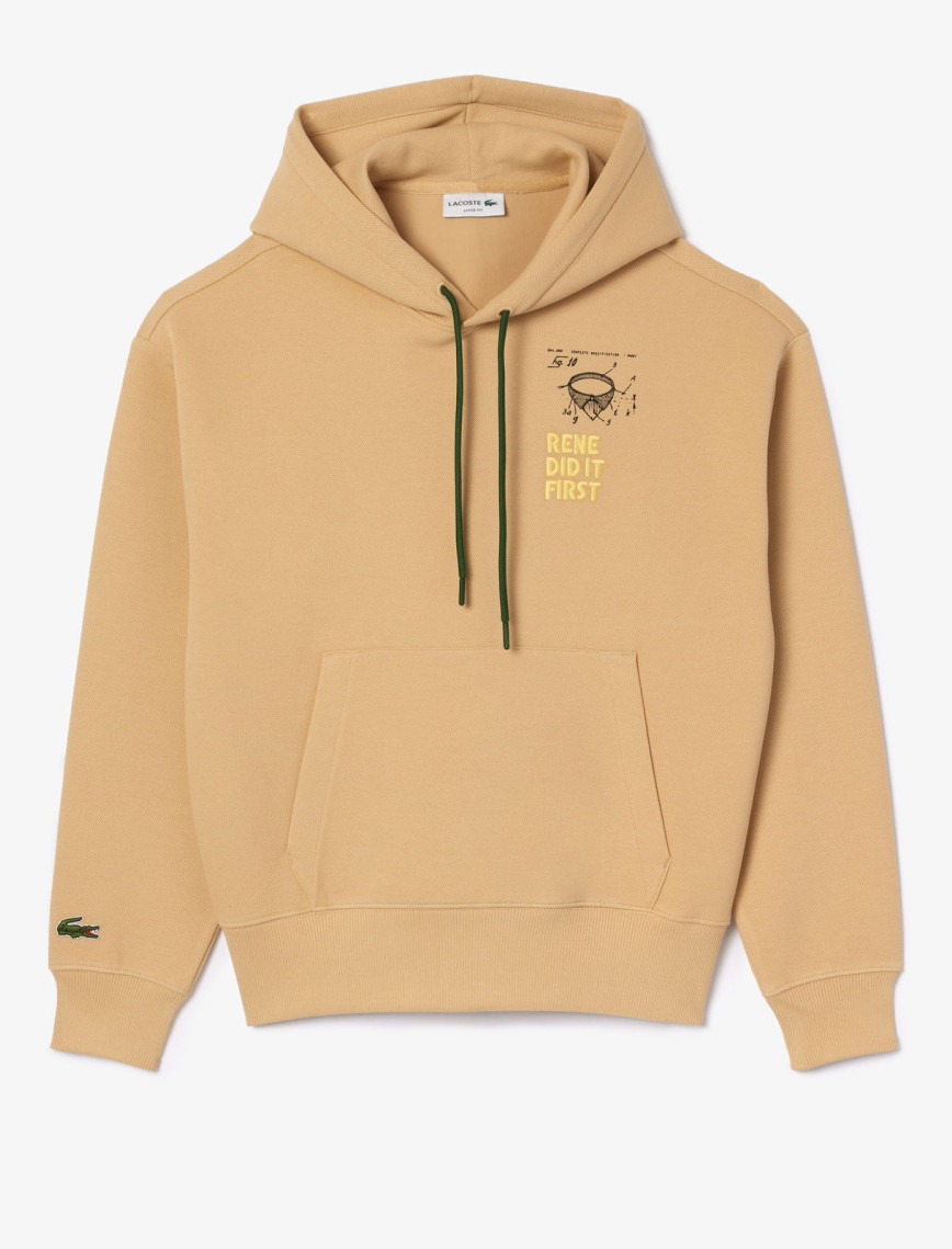 Lacoste Classic Unisex Relaxed Fit Bej Hoodie Lacoste Classic Unisex Relaxed Fit Bej Hoodie