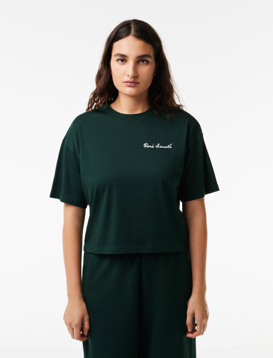 Lacoste Kadın Relaxed Fit Bisiklet Yaka Siyah T-Shirt