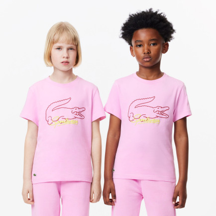 Lacoste Çocuk Bisiklet Yaka Baskılı Pembe T-Shirt Lacoste Çocuk Bisiklet Yaka Baskılı Pembe T-Shirt