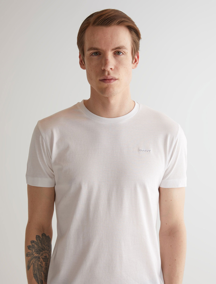 GANT Erkek Beyaz Slim Fit Bisiklet Yaka Logolu T-shirt GANT Erkek Beyaz Slim Fit Bisiklet Yaka Logolu T-shirt