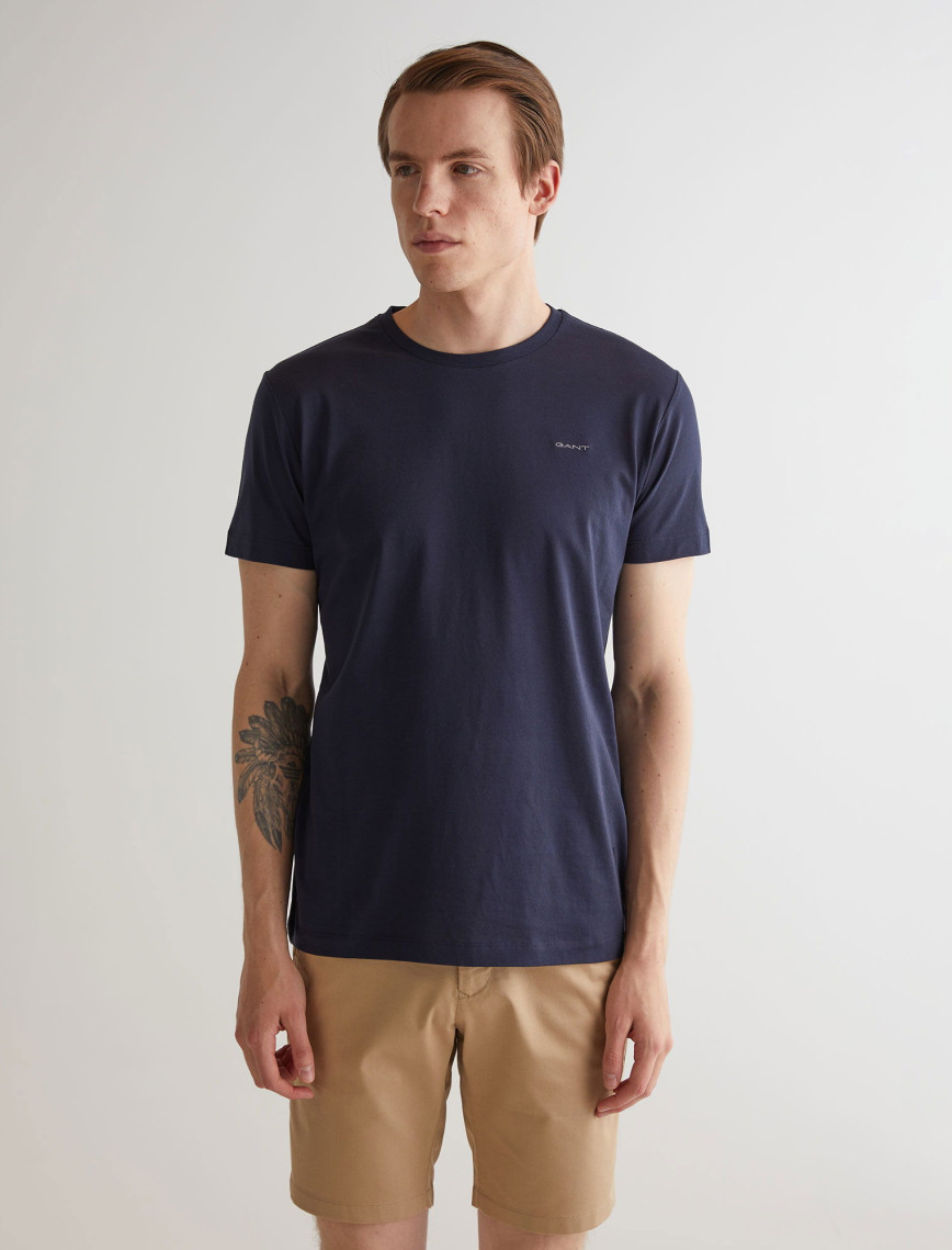 GANT Erkek Bej Slim Fit Bisiklet Yaka Logolu T-shirt GANT Erkek Bej Slim Fit Bisiklet Yaka Logolu T-shirt