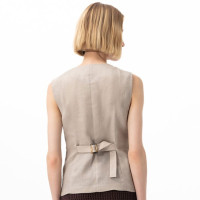 Siena Bej Kadın Deri Keten Yelek/Bluz