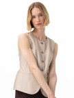Siena Bej Kadın Deri Keten Yelek/Bluz Siena Bej Kadın Deri Keten Yelek/Bluz