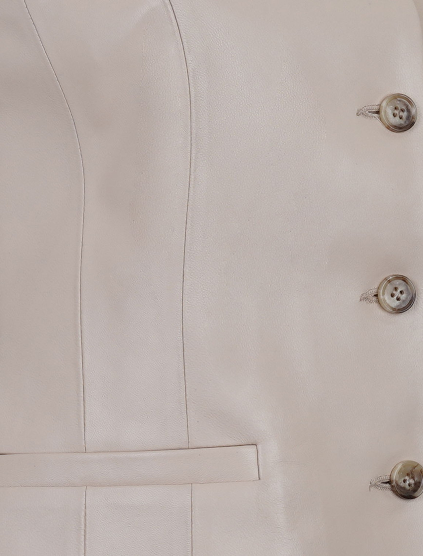 Siena Bej Kadın Deri Keten Yelek/Bluz Siena Bej Kadın Deri Keten Yelek/Bluz