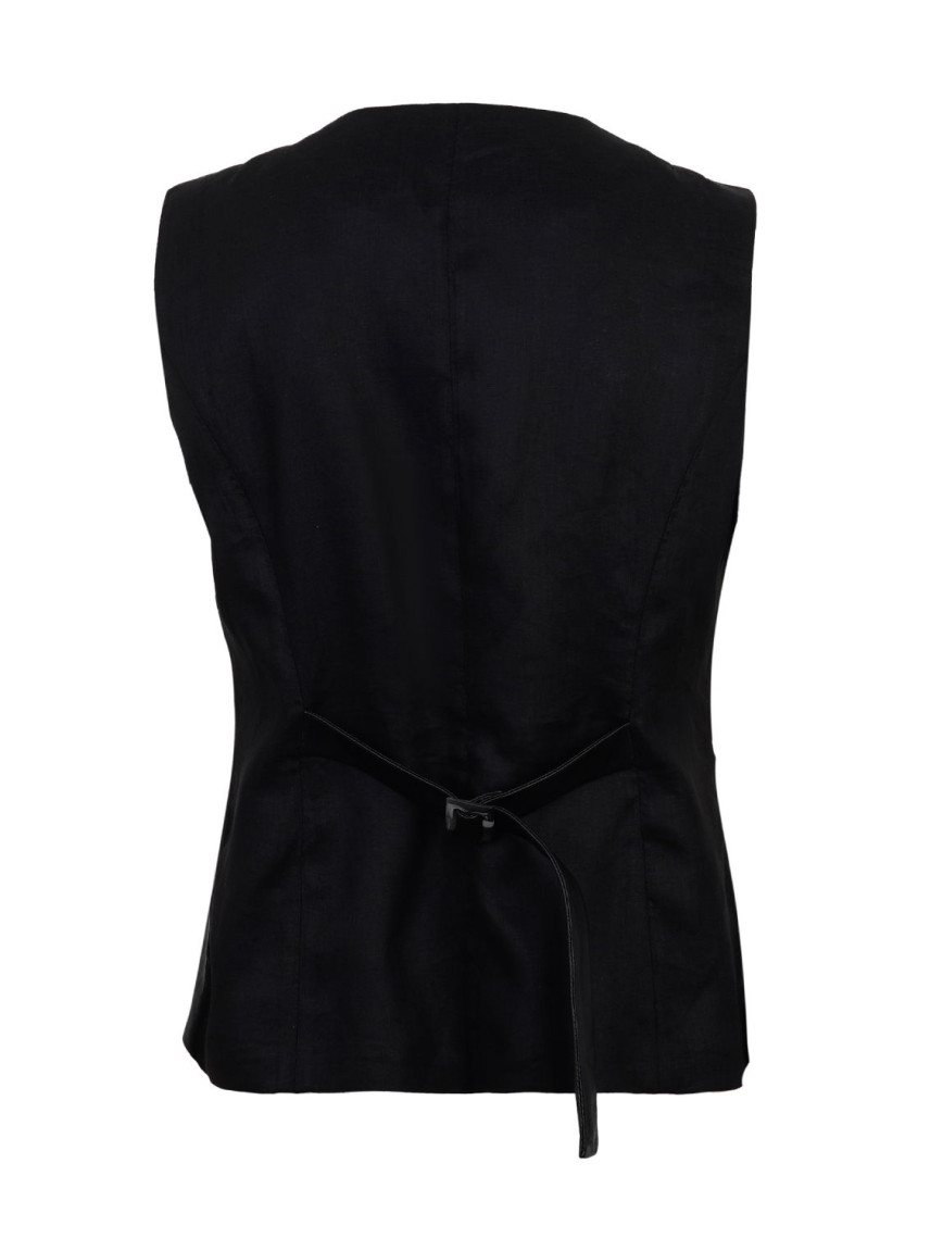 Siena Siyah Kadın Deri Keten Yelek/Bluz