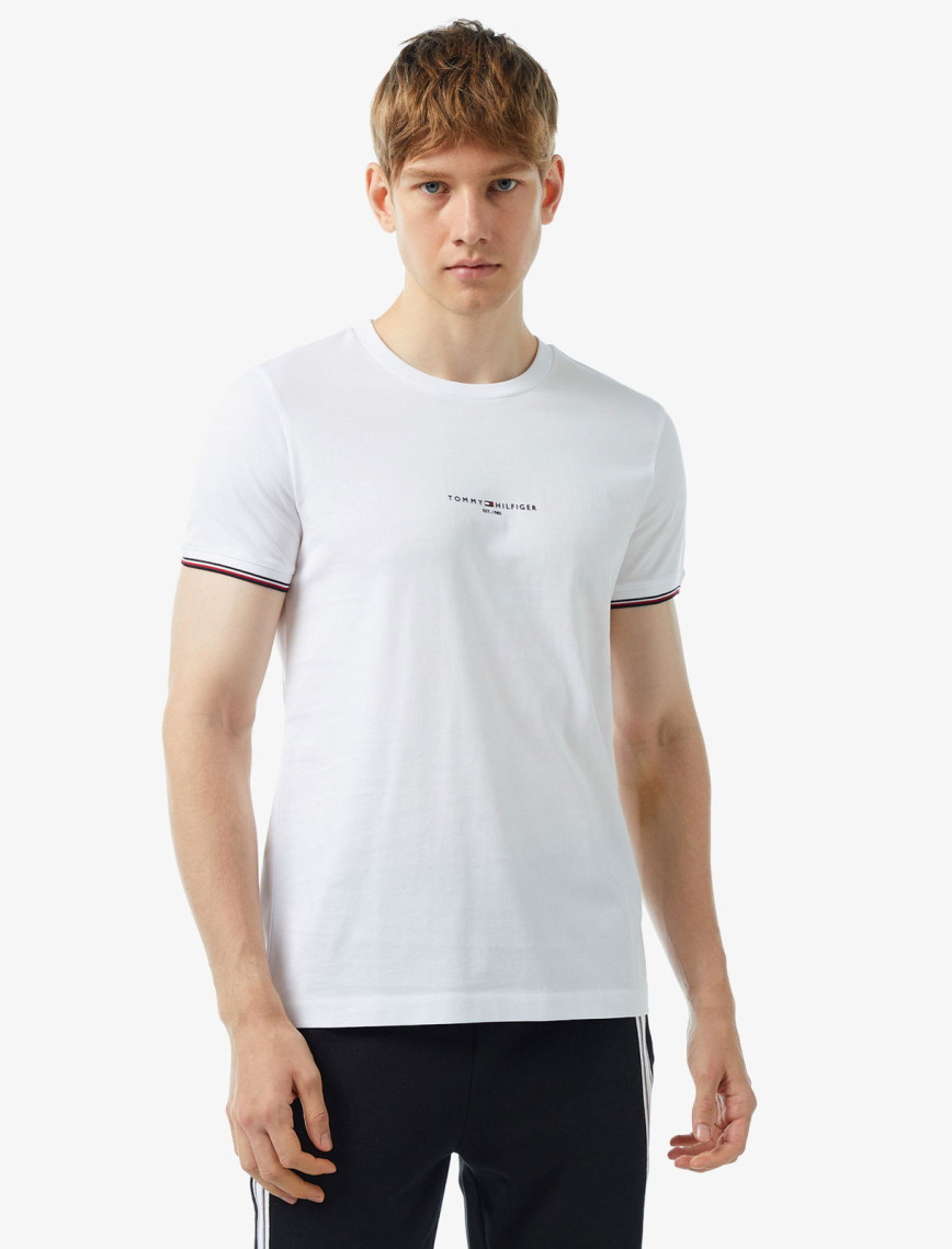 Tommy Hilfiger Logo Tipped Erkek Beyaz T-Shirt Tommy Hilfiger Logo Tipped Erkek Beyaz T-Shirt
