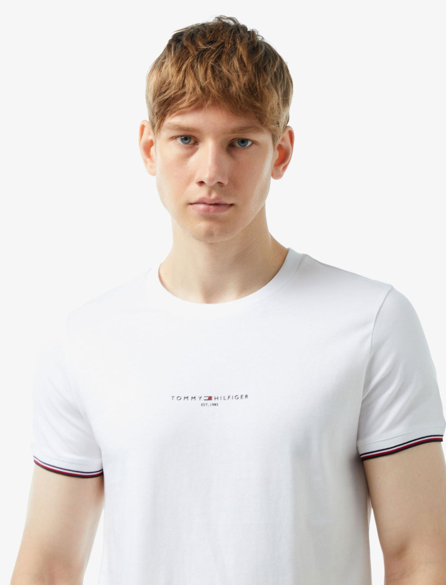 Tommy Hilfiger Logo Tipped Erkek Beyaz T-Shirt Tommy Hilfiger Logo Tipped Erkek Beyaz T-Shirt