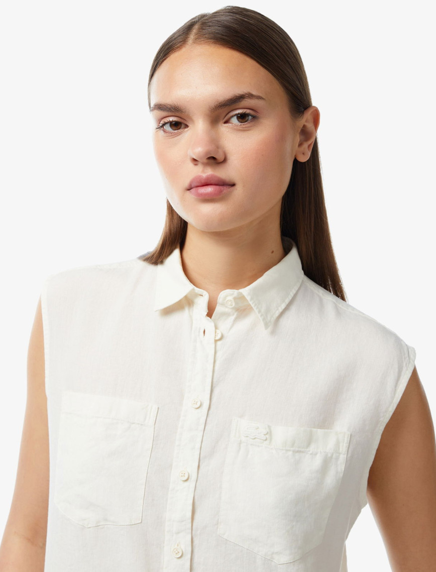 Lacoste Kadın Kolsuz Krem Gömlek Lacoste Kadın Kolsuz Krem Gömlek