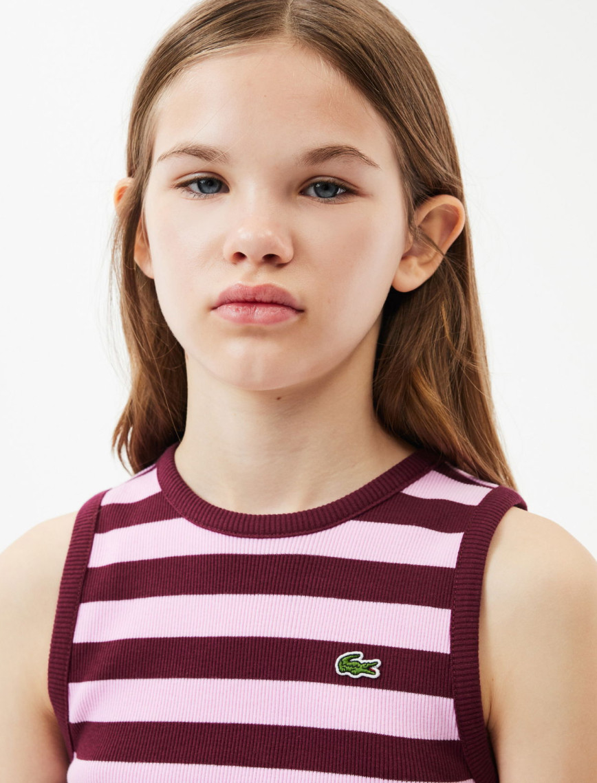 Lacoste Çocuk Kolsuz Bisiklet Yaka Çizgili Pembe T-Shirt