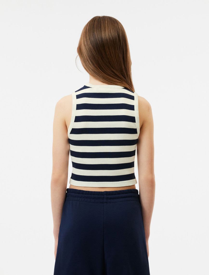 Lacoste Çocuk Kolsuz Bisiklet Yaka Çizgili Beyaz T-Shirt Lacoste Çocuk Kolsuz Bisiklet Yaka Çizgili Beyaz T-Shirt