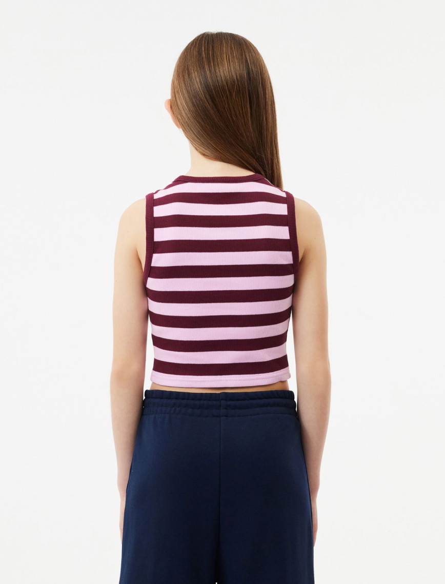 Lacoste Çocuk Kolsuz Bisiklet Yaka Çizgili Pembe T-Shirt